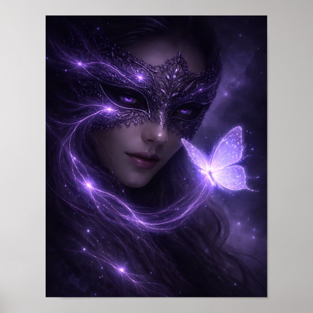 Mystical Violet Masquerade Butterfly Fantasy Poster (Front)