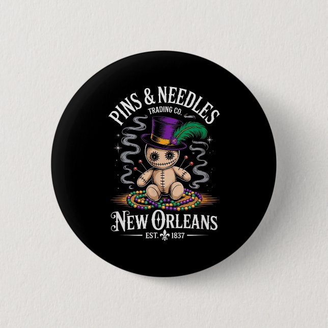 Mystical Voodoo Doll New Orleans Ns And Needles Ar 2 Inch Round Button (Front)