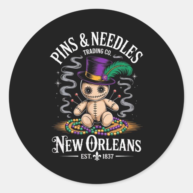 Mystical Voodoo Doll New Orleans Ns And Needles Ar Classic Round Sticker (Front)