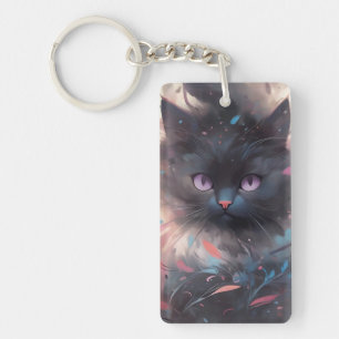 Mystical Watercolor Black Cat   Cute  Cat Keychain