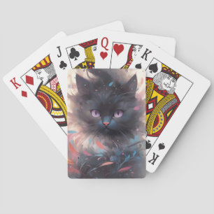 Mystical Watercolor Black Cat Cute Cat Playing Cards