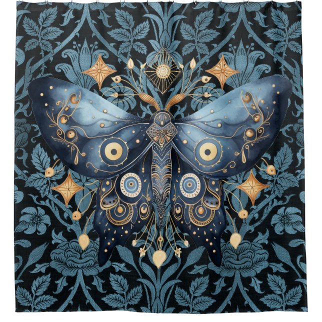 Mystical Watercolor Blue and Gold Night Moth (Front)