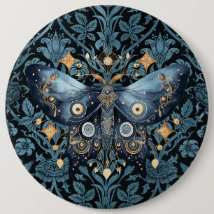 Mystical Watercolor Blue and Gold Night Moth 6 Inch Round Button