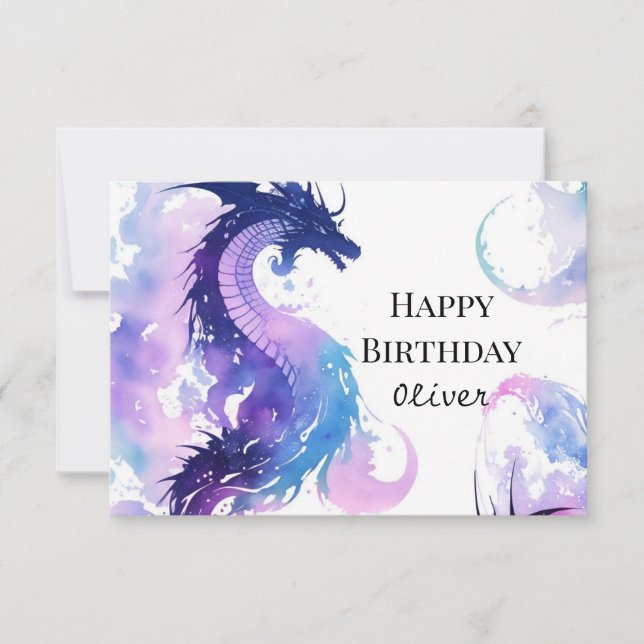 Mystical Watercolor Dragon Birthday Card (Front)