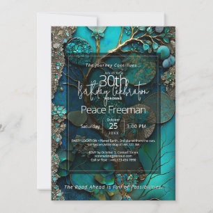 Mystical Waterfall   Botanical Gemstone Abstract Invitation