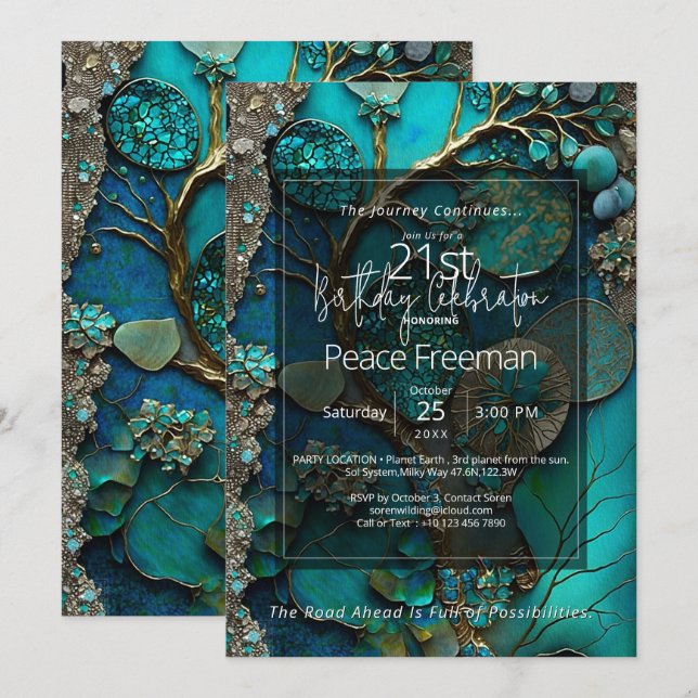 Mystical Waterfall | Botanical Gemstone Abstract Invitation (Front/Back)