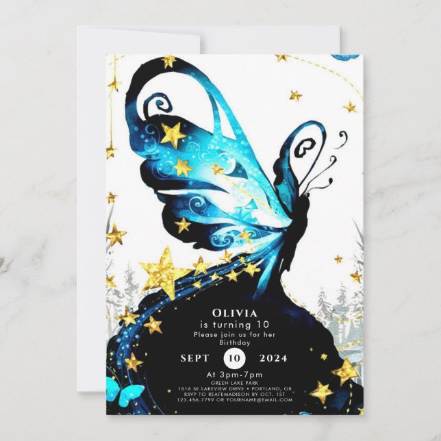 Mystical Whimsical Butterfly Birthday Invitation (Front)