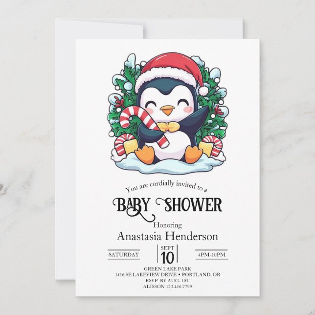 Mystical Whimsical Penguin Baby Shower Invitation (Front)