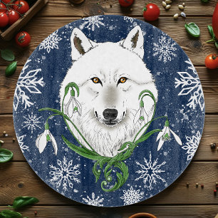 Mystical White Arctic Wolf Winter Snowdrop Blue Cutting Board