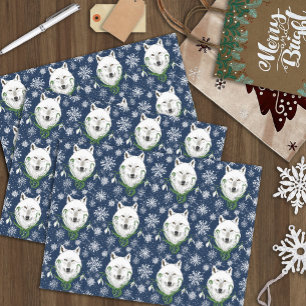 Mystical White Arctic Wolf Winter Snowdrop Blue Tissue Paper