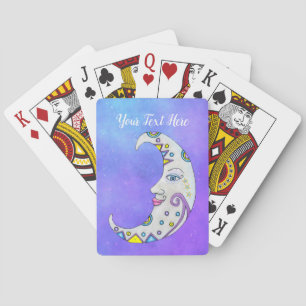Mystical White Crescent Moon With Markings Face Playing Cards
