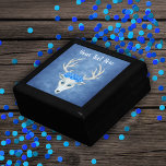 Mystical White Deer Head Blue Eyes Antler Roses Gift Box<br><div class="desc">This wood gift box for trinkets,  jewellery,  or gift giving has a mystical white deer head with three pretty blue roses on his head along with large antlers and blue eyes on a misty blue background.  Customise your text with the template.</div>