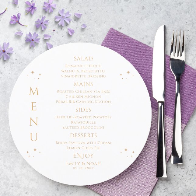 Mystical White Gold Sun Moon Stars Space Wedding Menu (Creator Uploaded)
