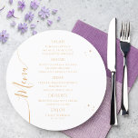 Mystical White Gold Sun Moon Stars Space Wedding Menu<br><div class="desc">Mystical White Gold Sun Moon Stars Space Wedding Menu Cards features simple gold stars on a white background with your menu details in the centre in modern gold calligraphy script. Personalize by editing the text in the text boxes provided. Designed by Evco Studio www.zazzle.com/store/evcostudio</div>