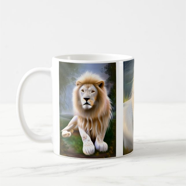 Mystical White Lion AI Art Coffee Mug (Left)