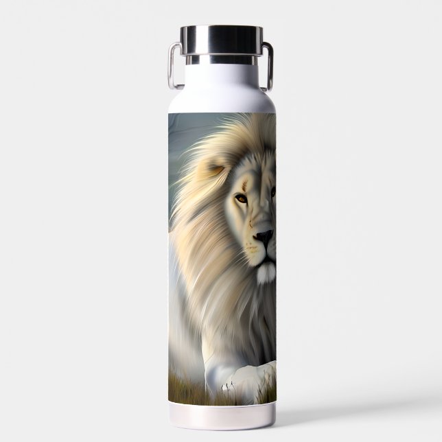 Mystical White Lion AI Art Water Bottle (Front)