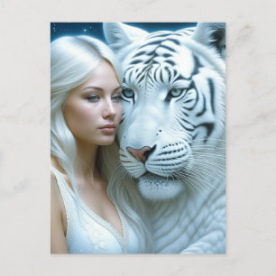 Mystical White Tiger and Woman Postcard