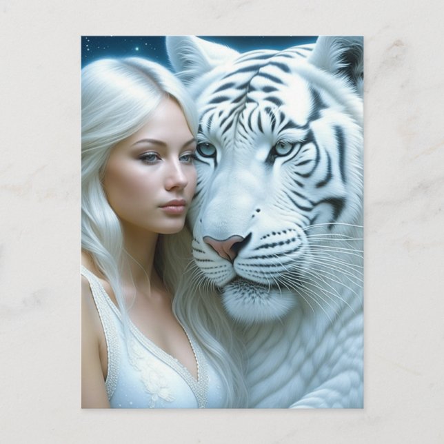 Mystical White Tiger and Woman Postcard (Front)