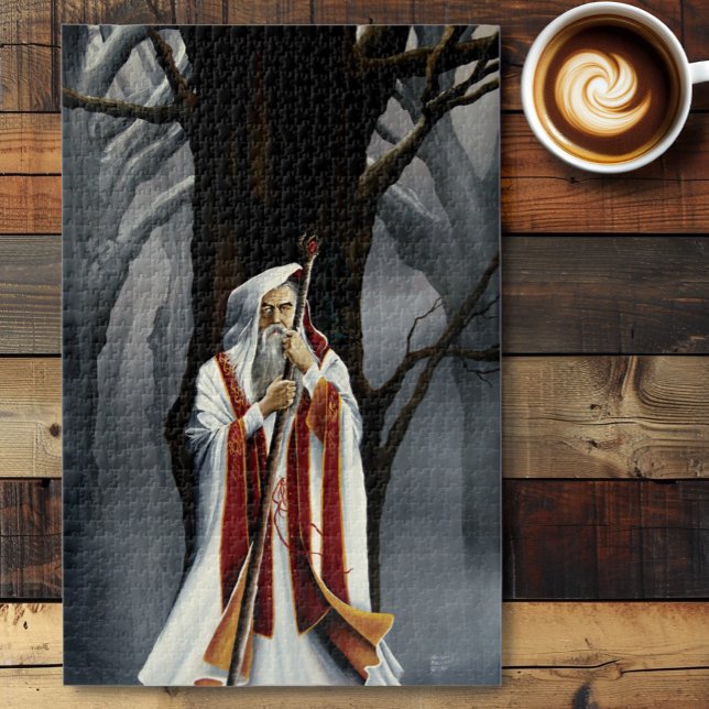 Mystical White Wizard Raven Oak Tree Fantasy Jigsaw Puzzle (Creator Uploaded)