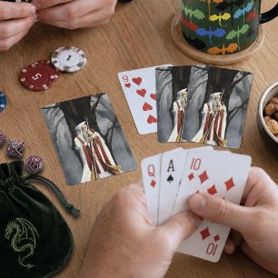 Mystical White Wizard Raven Oak Tree Fantasy Playing Cards