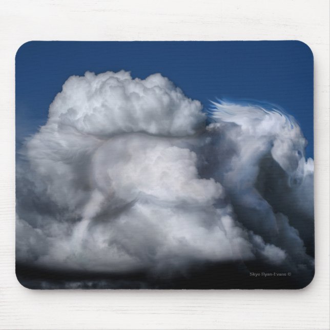 Mystical Wild Stallion in the Clouds Photo Art Mouse Pad (Front)
