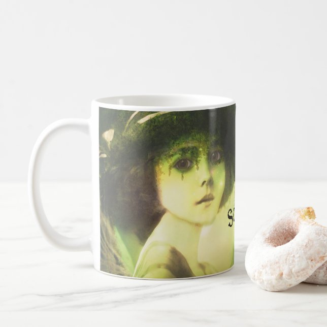 Mystical Willow Tree Fairy Fantasy Art Coffee Mug (With Donut)