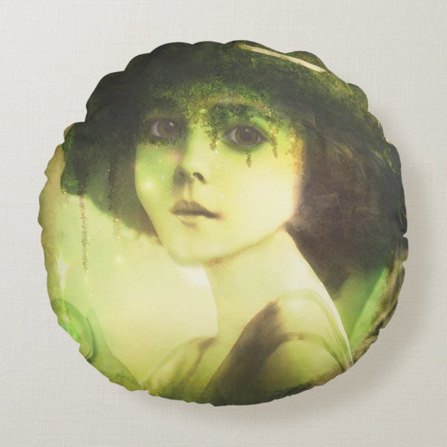 Mystical Willow Tree Fairy Fantasy Art Round Pillow (Front)
