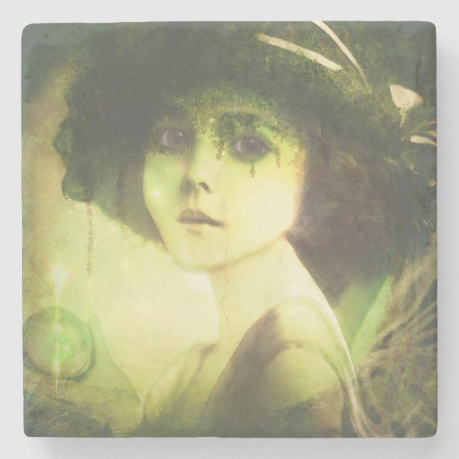 Mystical Willow Tree Fairy Fantasy Art Stone Coaster (Front)