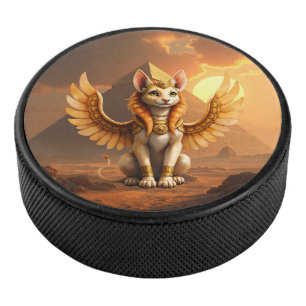 Mystical Winged Cat Sphinx – Egyptian Fantasy Art. Hockey Puck