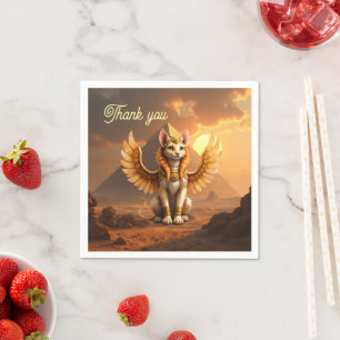Mystical Winged Cat Sphinx – Egyptian Fantasy Art. Napkin