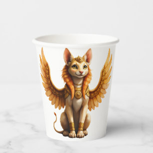 Mystical Winged Cat Sphinx – Egyptian Fantasy Art. Paper Cups