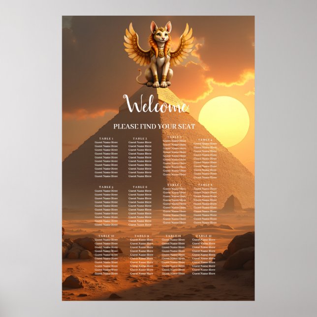 Mystical Winged Cat Sphinx – Egyptian Fantasy Art. Poster (Front)