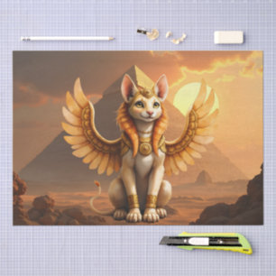 Mystical Winged Cat Sphinx – Egyptian Fantasy Art. Tissue Paper