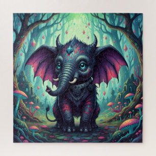 Mystical Winged Elephant in Enchanted Forest Jigsaw Puzzle