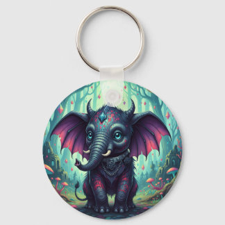 Mystical Winged Elephant in Enchanted Forest  Keychain