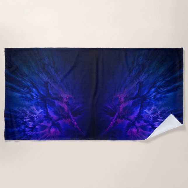 Mystical Wings with Deep Blue Feathers Beach Towel (Front)