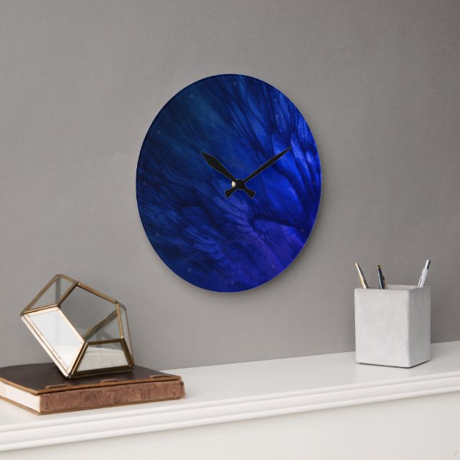 Mystical Wings with Deep Blue Feathers Large Clock (Office)