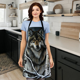 Mystical Winter Alpha Wolf Birch Forest Wildlife Apron