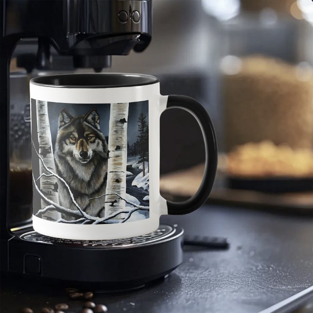 Mystical Winter Alpha Wolf Birch Forest Wildlife Mug (Creator Uploaded)