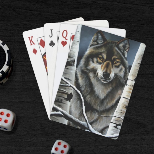 Mystical Winter Alpha Wolf Birch Forest Wildlife Playing Cards (Creator Uploaded)