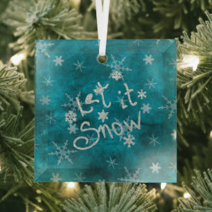 Mystical Winter Blue Silver Snowflakes Let It Snow Glass Ornament
