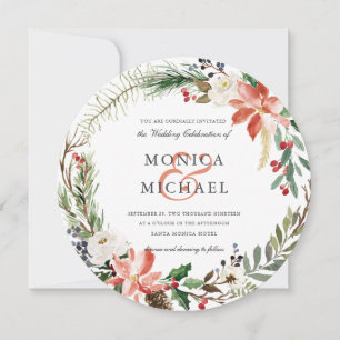 Mystical Winter   Botanical  wreath Wedding Invitation