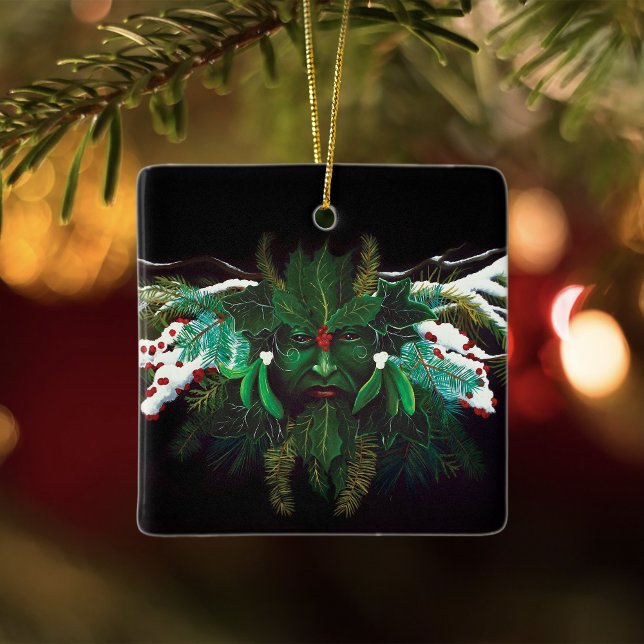 Mystical Winter Fantasy Green Man Celtic Pagan Ceramic Ornament (Creator Uploaded)