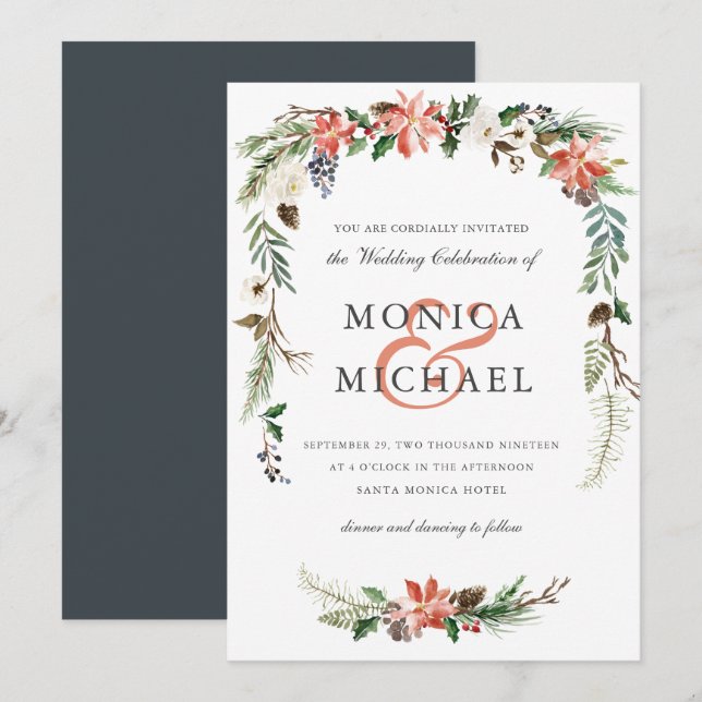 Mystical Winter | Floral Garland Wedding Invitation (Front/Back)