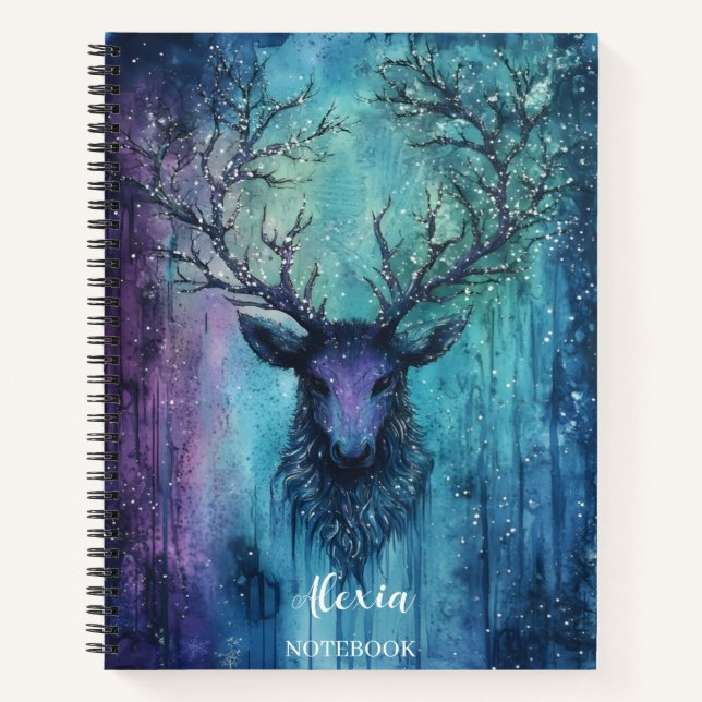 Mystical Winter Stag Spirit Personalized Notebook (Front)