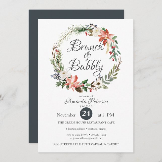 Mystical Winter | WEDDING WREATH BRUNCH  Bubbly Invitation (Front/Back)