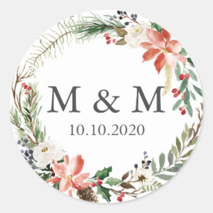 Mystical Winter    Wedding wreath Monogram Classic Round Sticker