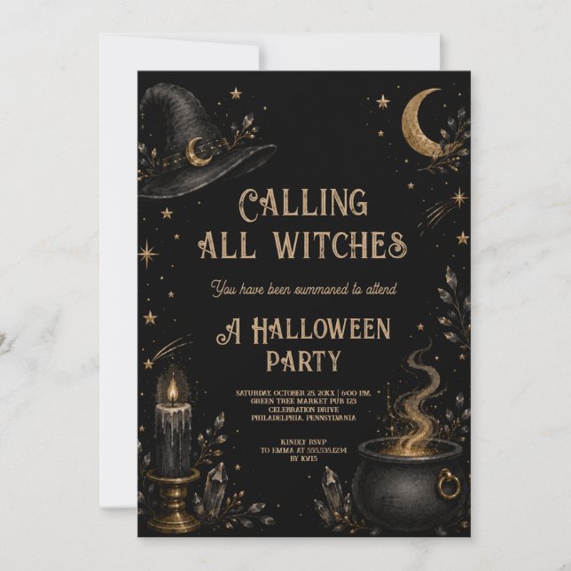 Mystical Witch Cauldron Halloween Party Invitation (Front)