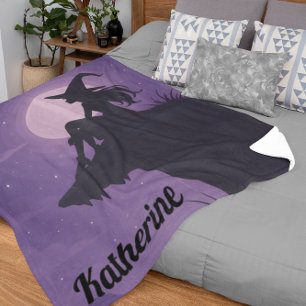 Mystical Witch Silhouette Under Moonlight Gift Sherpa Blanket