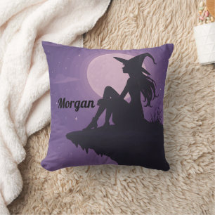 Mystical Witch Silhouette Under Moonlight Gift Throw Pillow